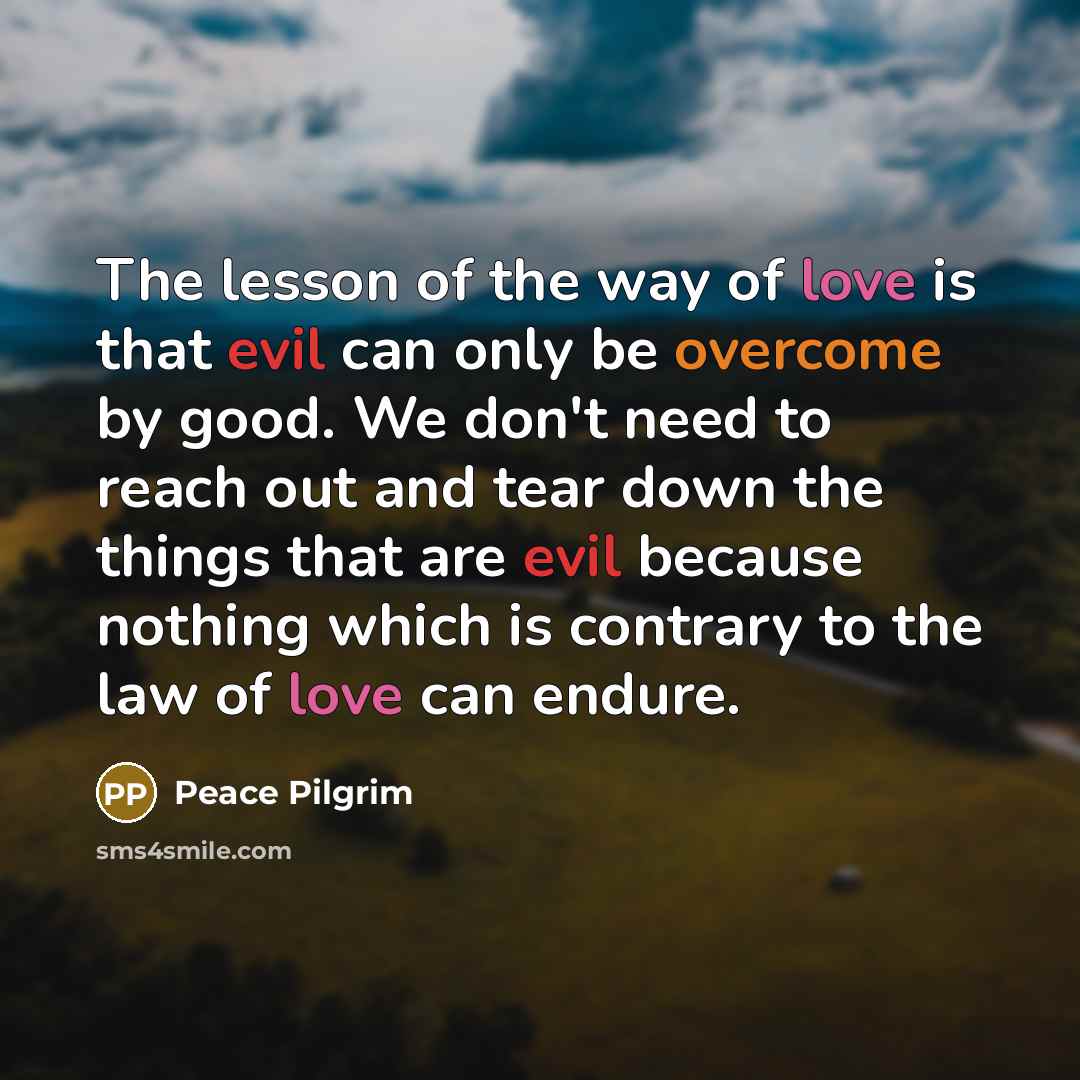 “The lesson of the way of love is that evil…” quote by Peace Pilgrim