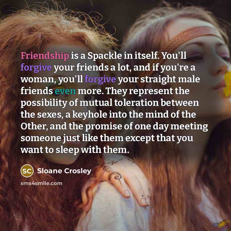 “Friendship is a Spackle in itself. You'll forgive your friends…” quote by Sloane Crosley
