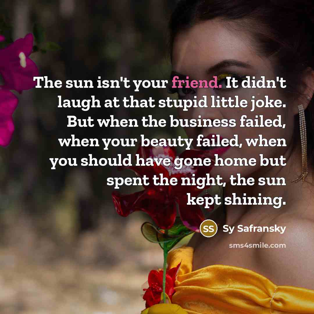 “The sun isn't your friend. It didn't laugh at that…” quote by Sy Safransky