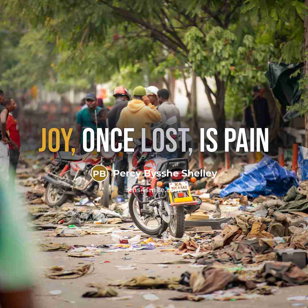 “Joy, once lost, is pain…” quote by Percy Bysshe Shelley
