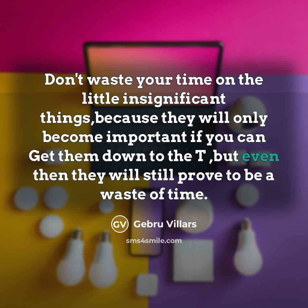 “Don't waste your time on the little insignificant things,because they will only become important if you can Get them down to the T ,but even then they will still prove to be a waste of time.” quote by Gebru Villars