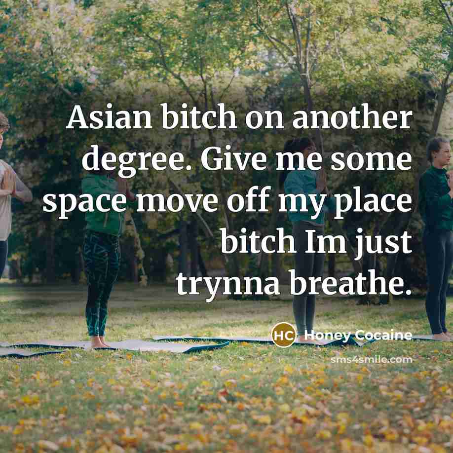 “Asian bitch on another degree. Give me some space move…” quote by Honey Cocaine