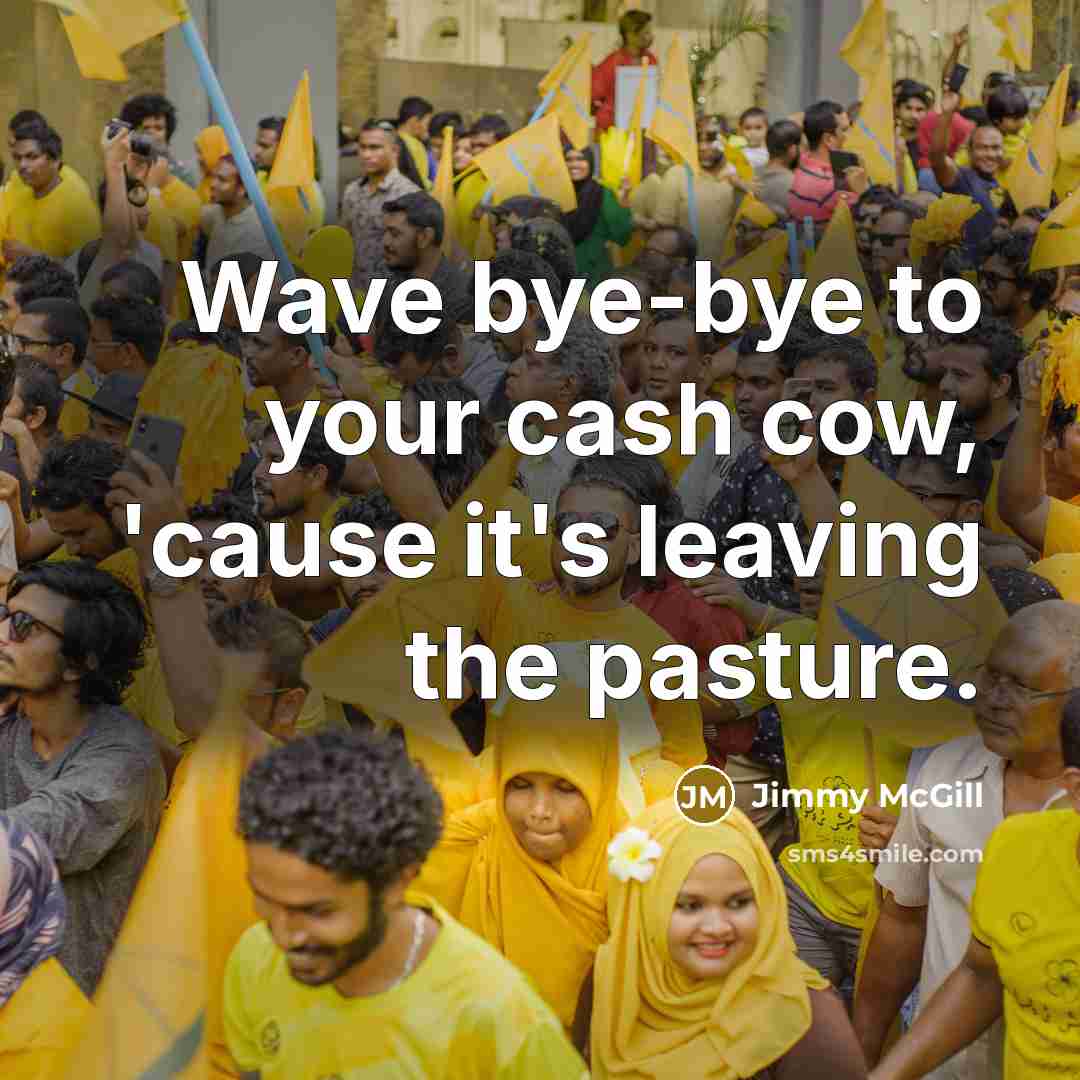 “Wave bye-bye to your cash cow, 'cause it's leaving the…” quote by Jimmy McGill