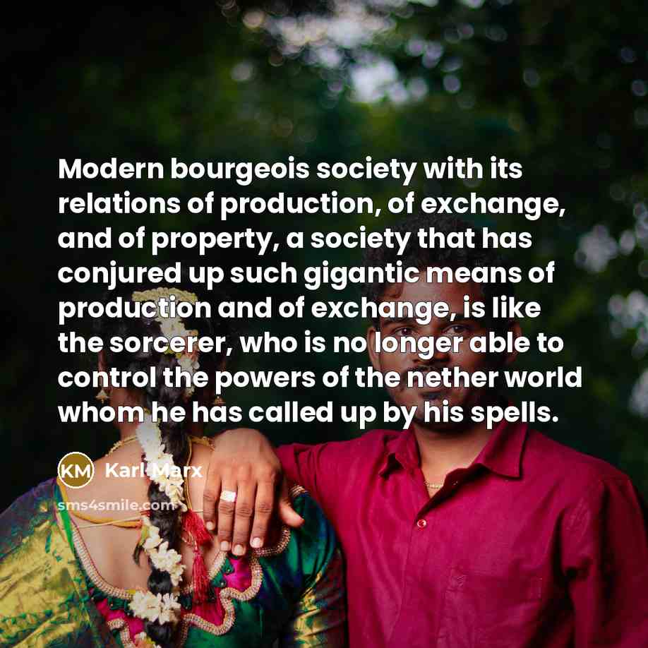 “Modern bourgeois society with its relations of production, of exchange,…” quote by Karl Marx