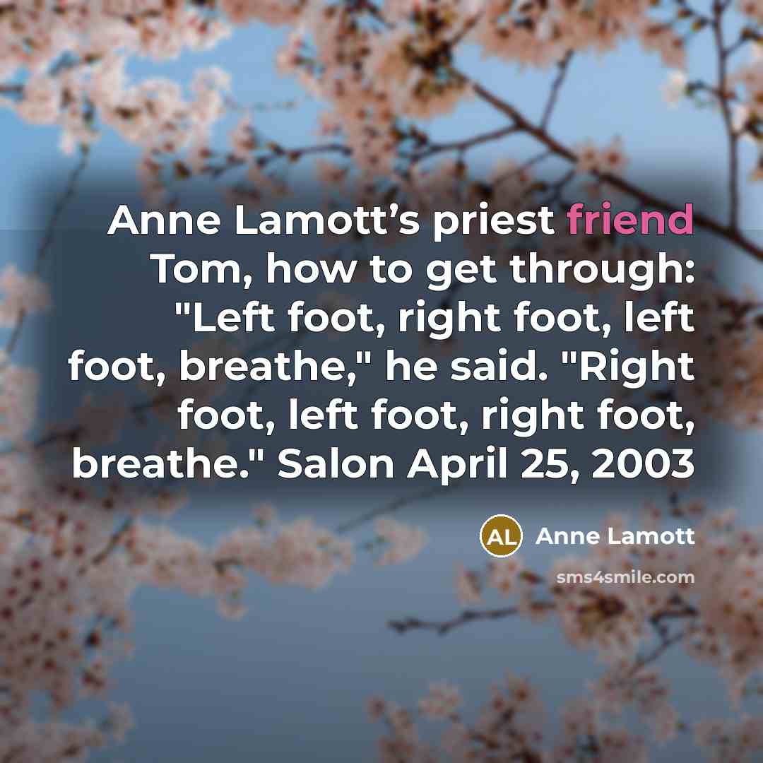 “Anne Lamott’s priest friend Tom, how to get through: "Left…” quote by Anne Lamott