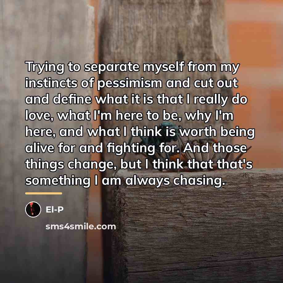 “Trying to separate myself from my instincts of pessimism and…” quote by El-P