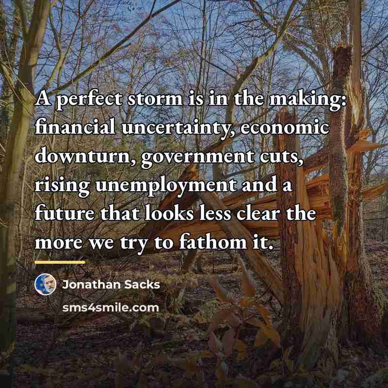“A perfect storm is in the making: financial uncertainty, economic…” quote by Jonathan Sacks