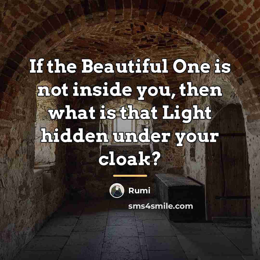 “If the Beautiful One is not inside you, then what…” quote by Rumi