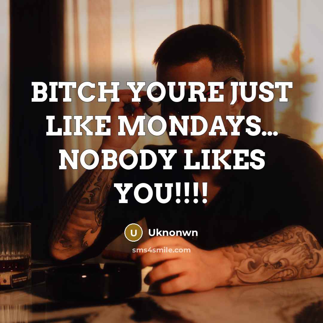 “BITCH YOURE JUST LIKE MONDAYS… NOBODY LIKES YOU!!!!” quote by Uknonwn