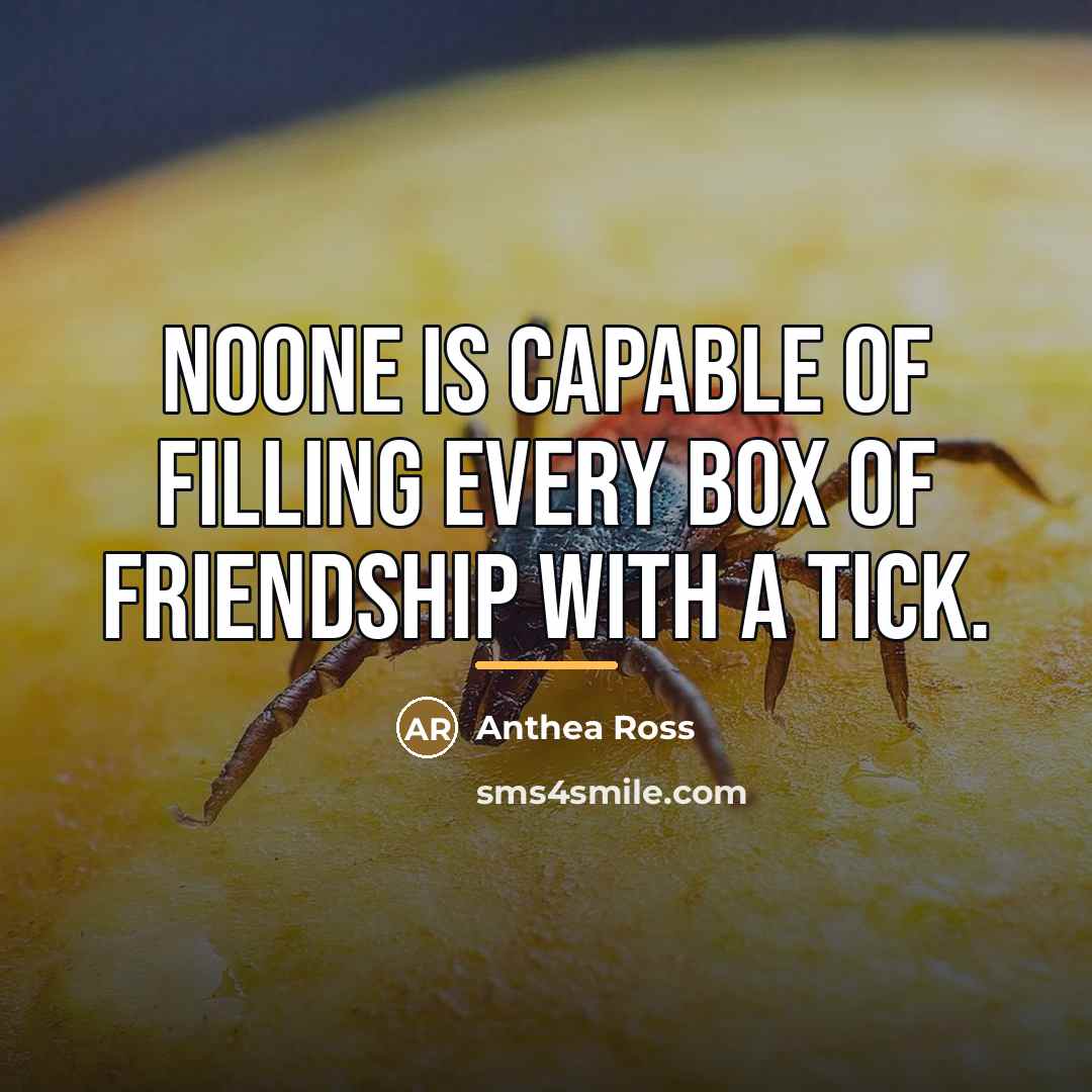 “Noone is capable of filling every box of friendship with…” quote by Anthea Ross