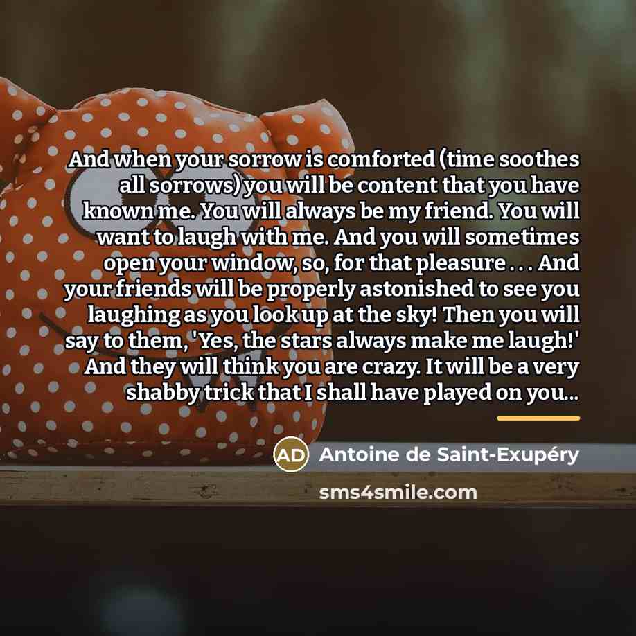 “And when your sorrow is comforted (time soothes all sorrows)…” quote by Antoine de Saint-Exupery
