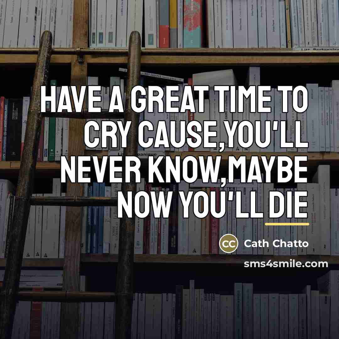 “Have a great time to cry cause,you'll never know,maybe now…” quote by Cath Chatto