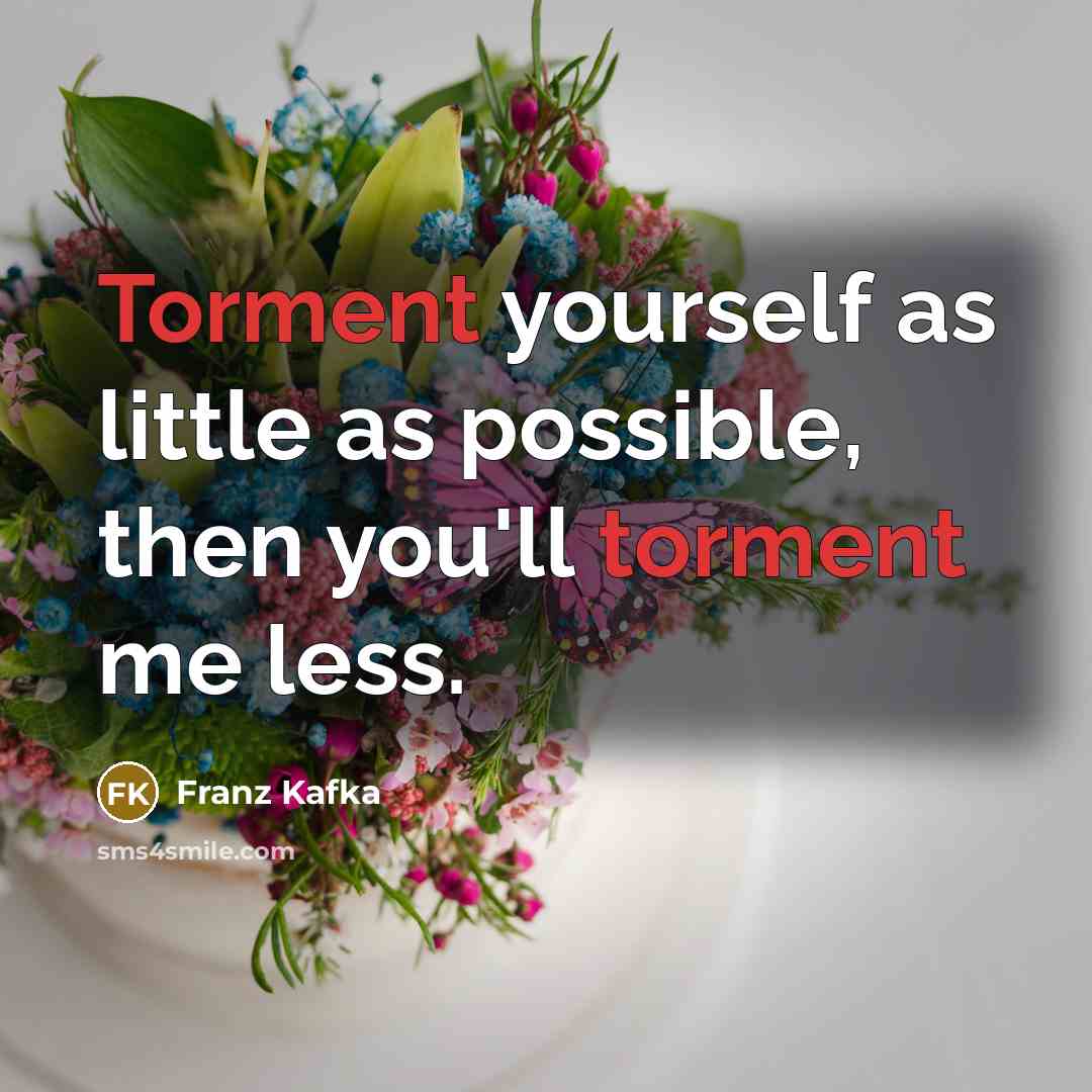 “Torment yourself as little as possible, then you'll torment me less.” quote by Franz Kafka
