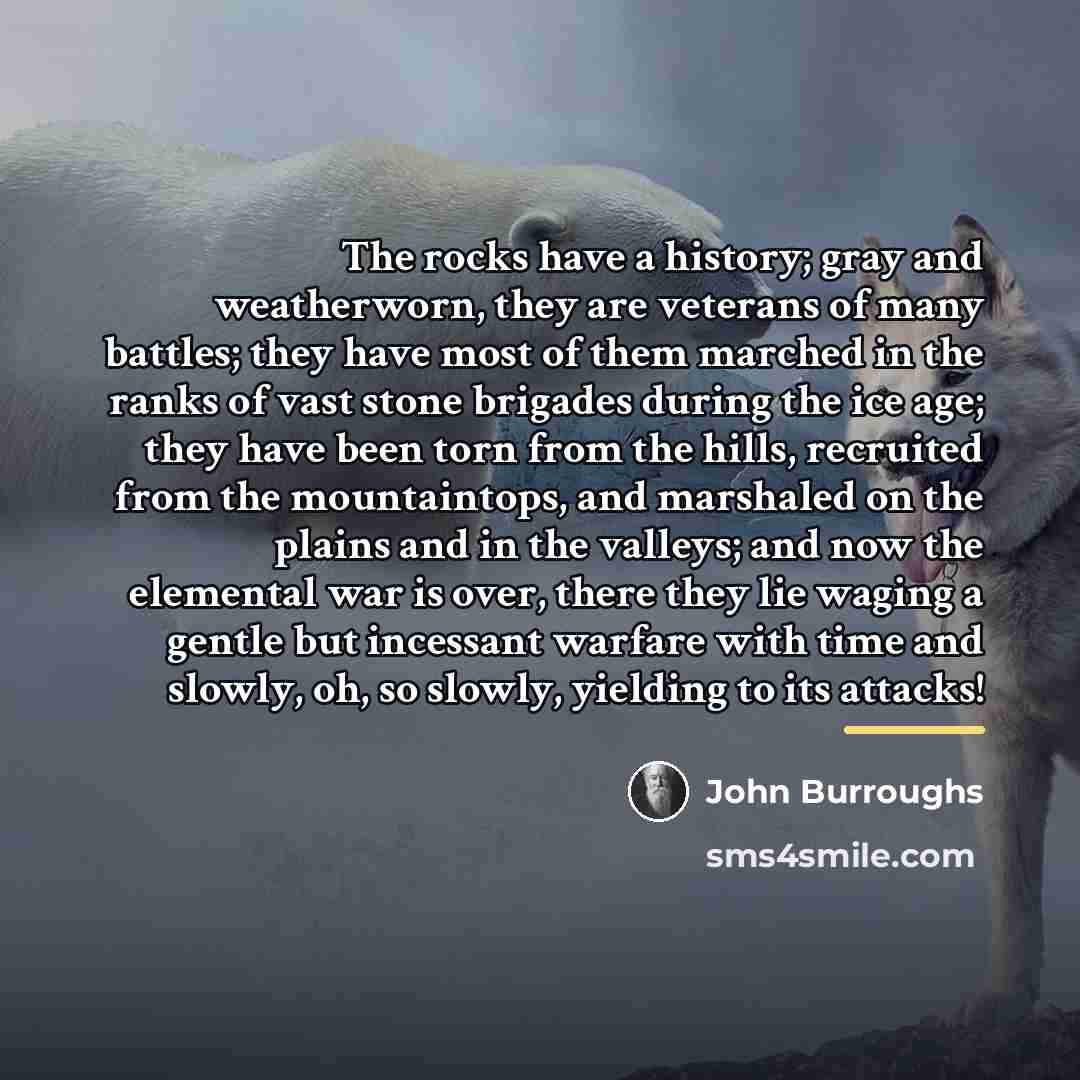 “The rocks have a history; gray and weatherworn, they are…” quote by John Burroughs