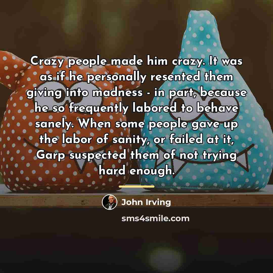 “Crazy people made him crazy. It was as if he…” quote by John Irving