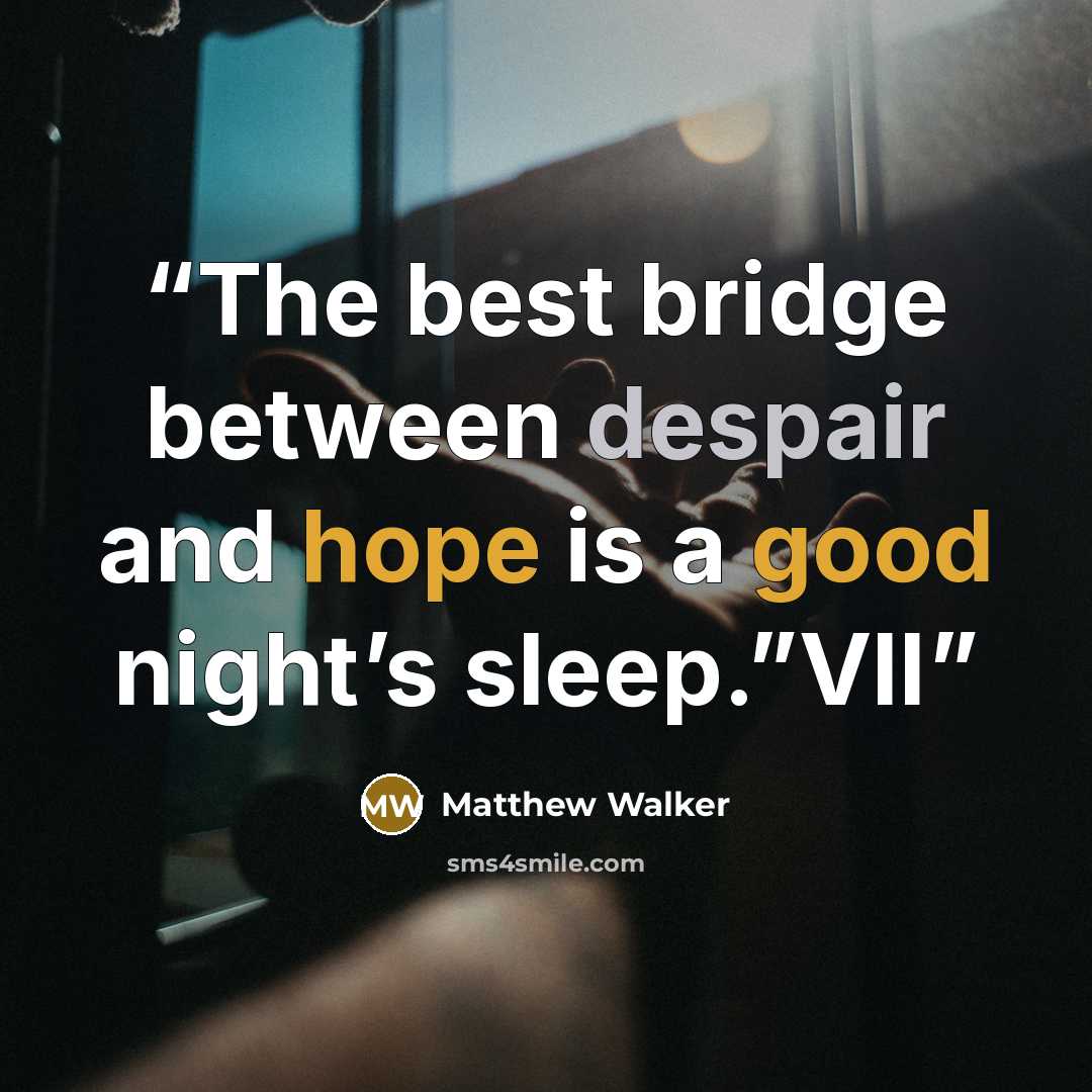 “The best bridge between despair and hope is a good night’s sleep.”VII” quote by Matthew Walker
