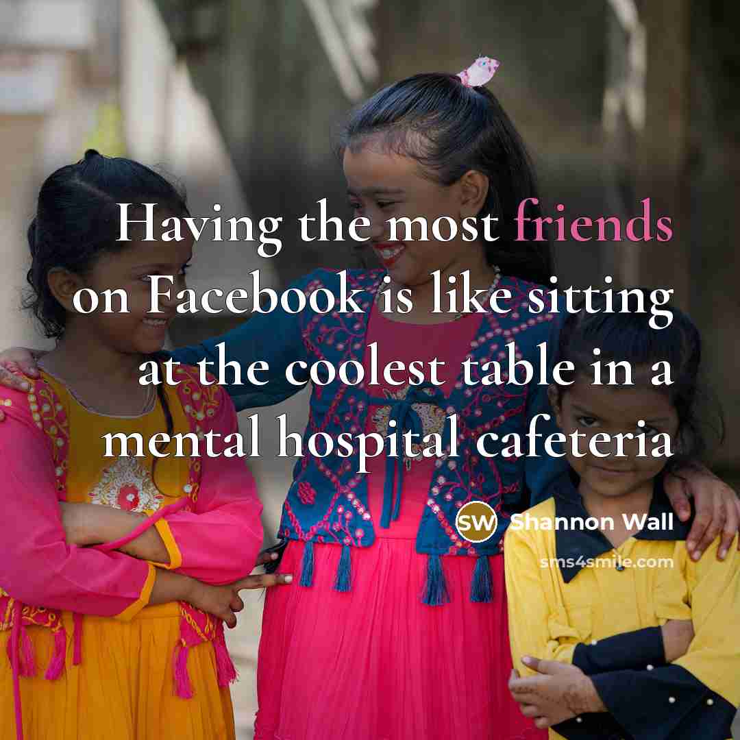 “Having the most friends on Facebook is like sitting at the coolest table in a mental hospital cafeteria” quote by Shannon Wall