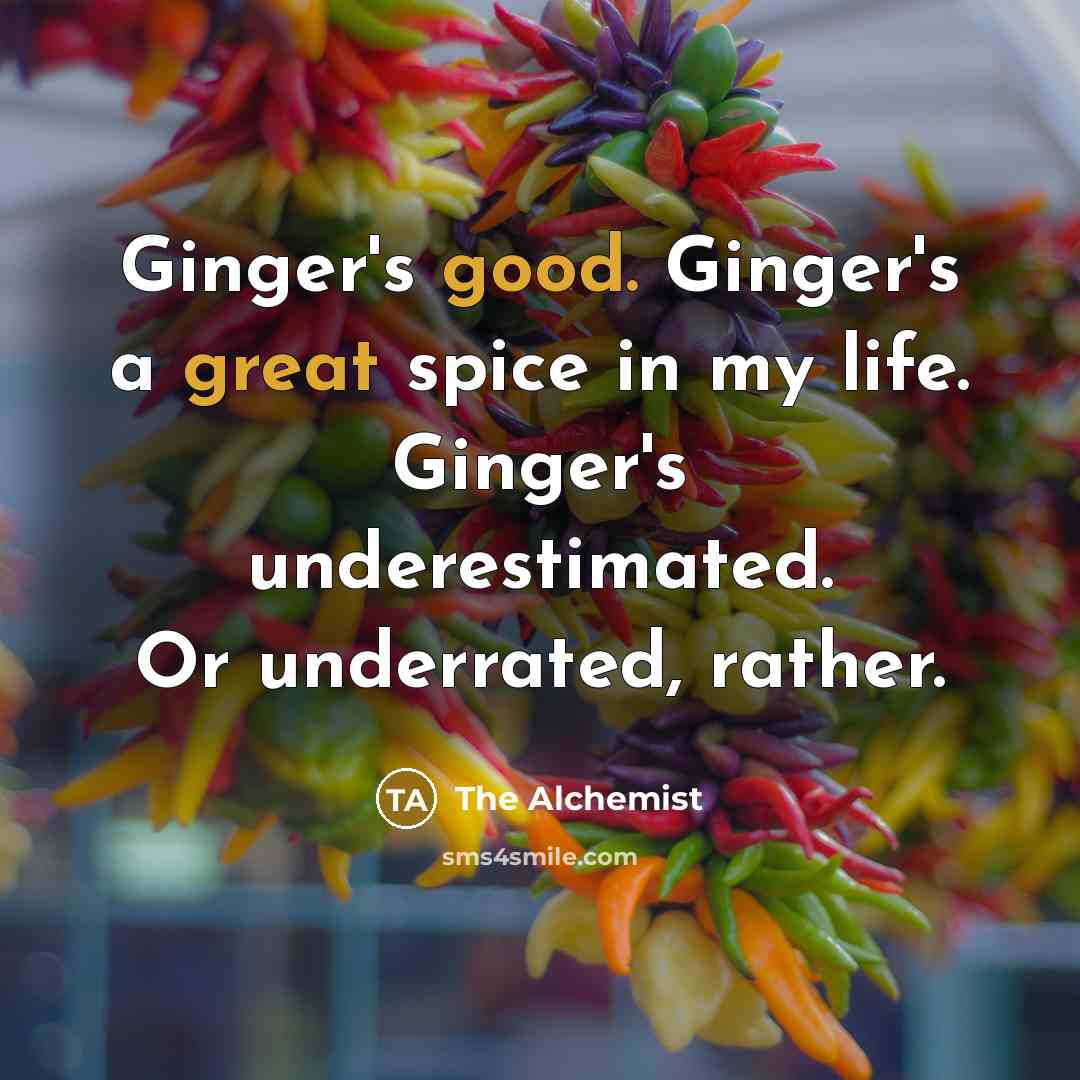 “Ginger's good. Ginger's a great spice in my life. Ginger's underestimated. Or underrated, rather.” quote by The Alchemist
