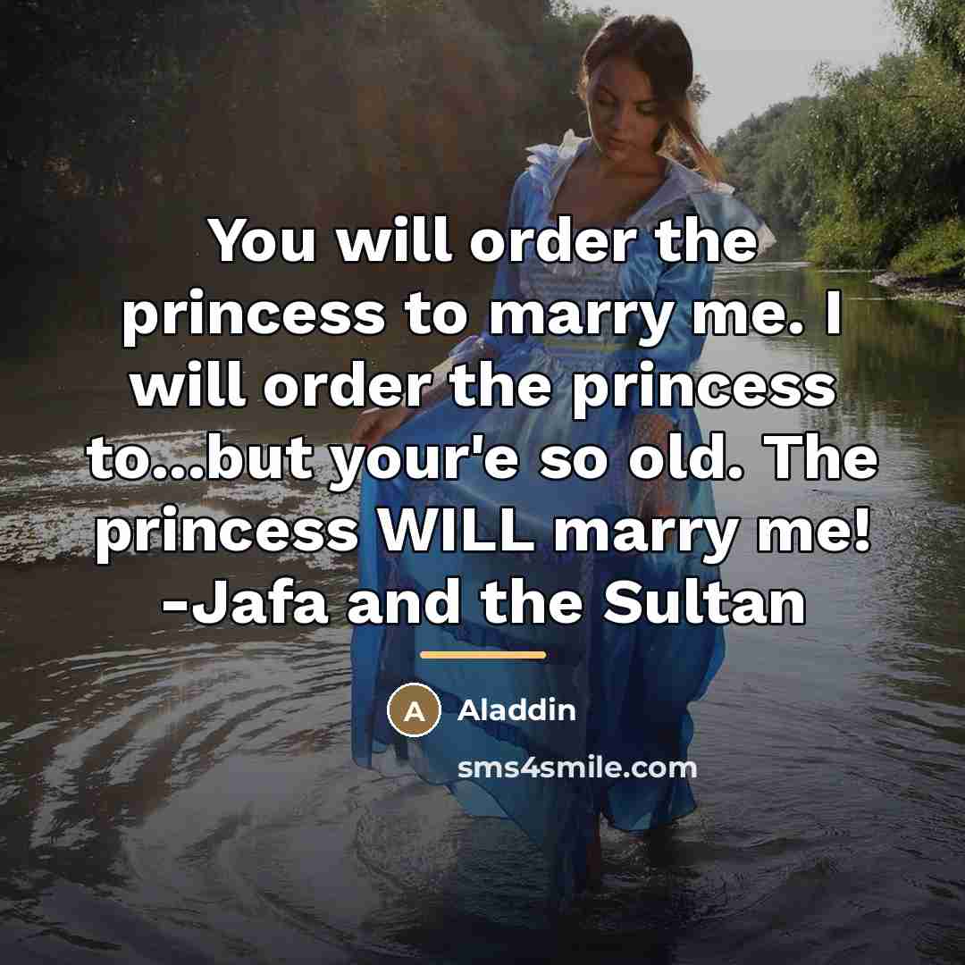 “You will order the princess to marry me. I will…” quote by Aladdin