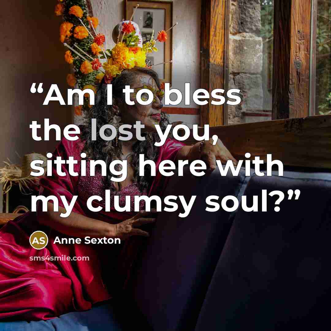 “Am I to bless the lost you, sitting here with my clumsy soul?” quote by Anne Sexton
