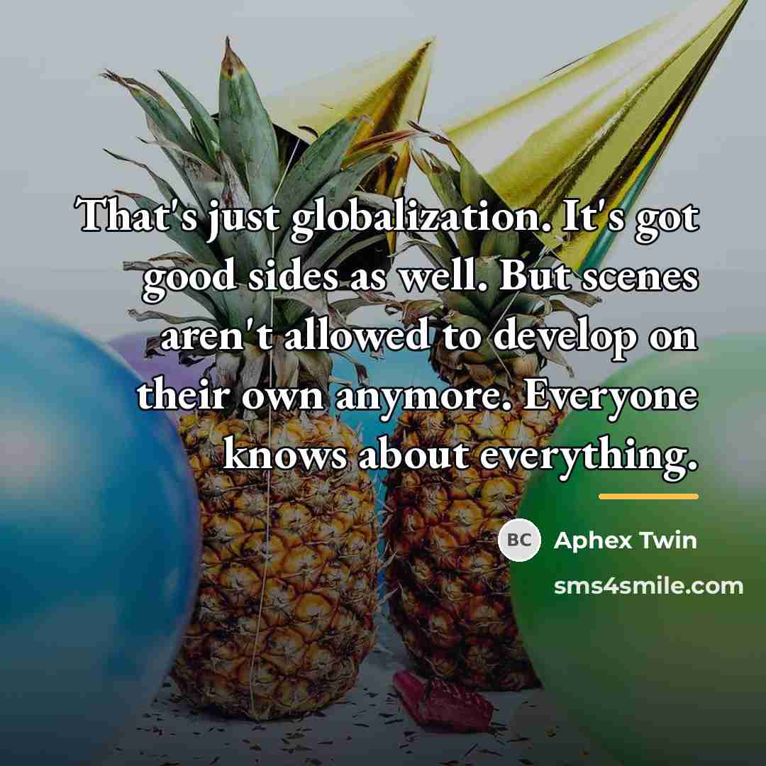 “That's just globalization. It's got good sides as well. But…” quote by Aphex Twin