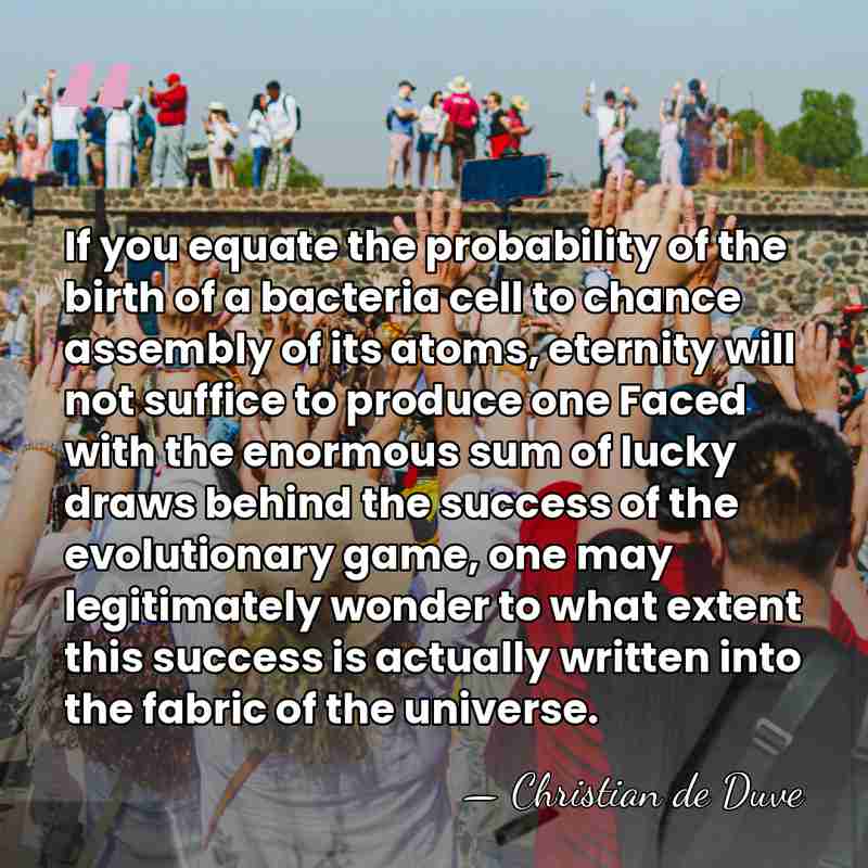 If you equate the probability of the birth of a bacteria cell&hellip; - Christian de Duve