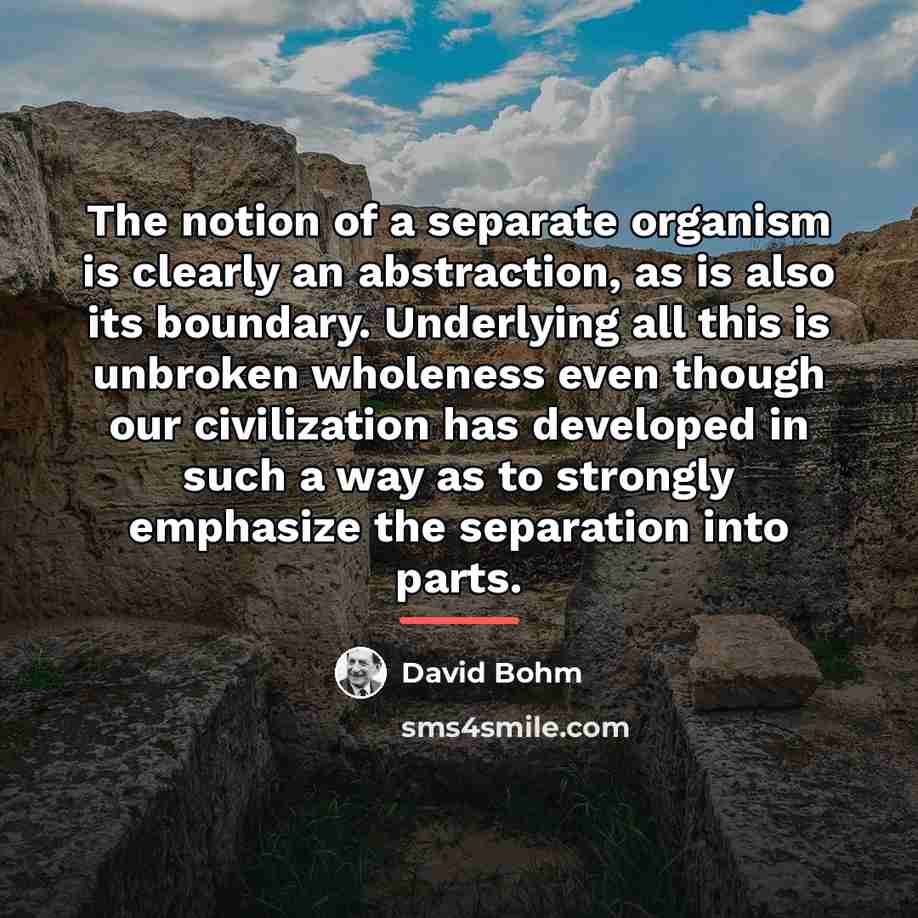 “The notion of a separate organism is clearly an abstraction,…” quote by David Bohm