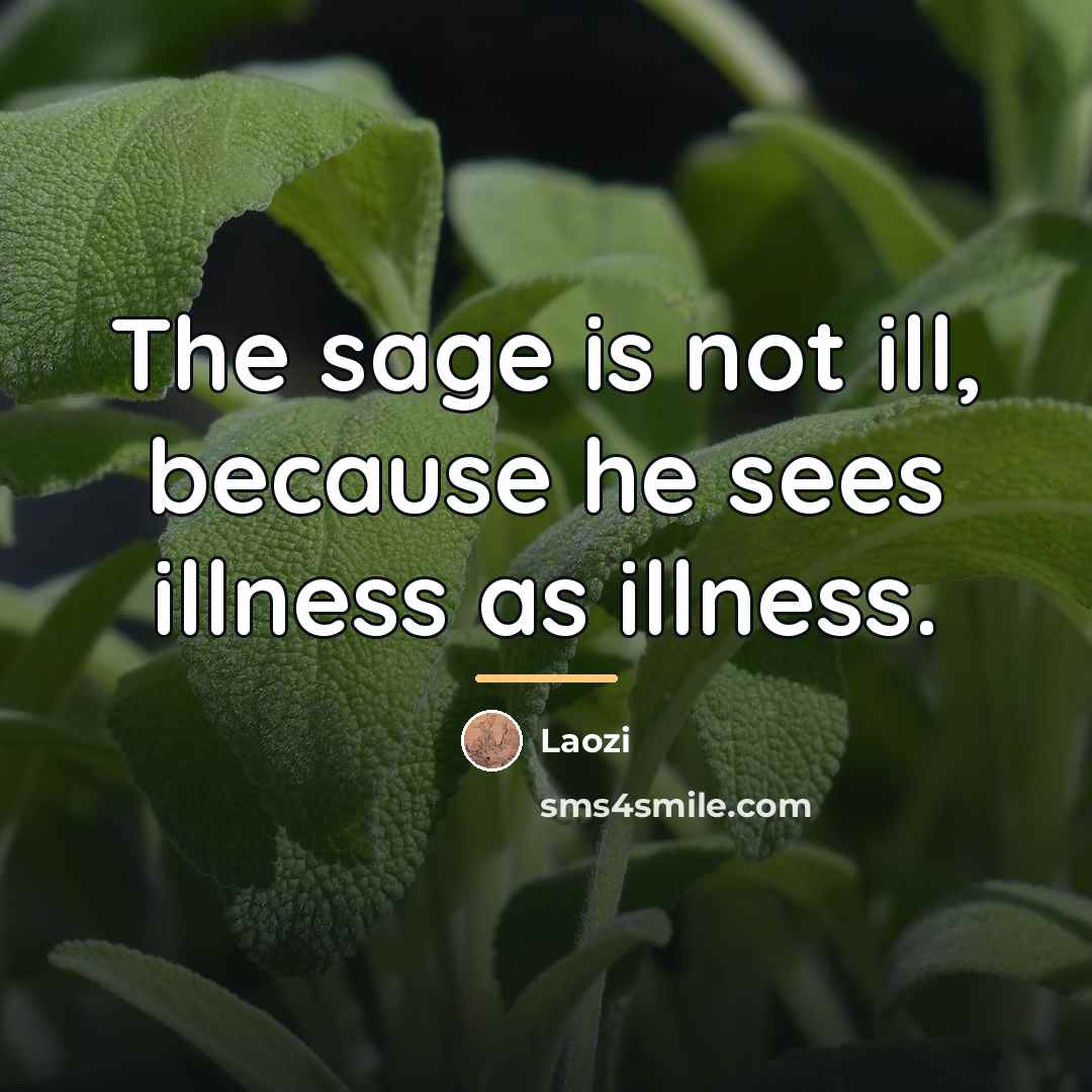 “The sage is not ill, because he sees illness as…” quote by Laozi
