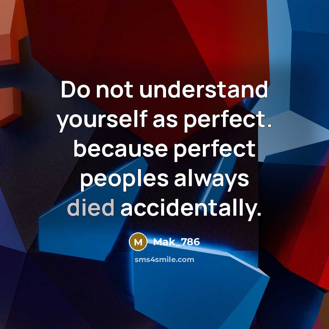 “Do not understand yourself as perfect. because perfect peoples always died accidentally.” quote by Mak_786