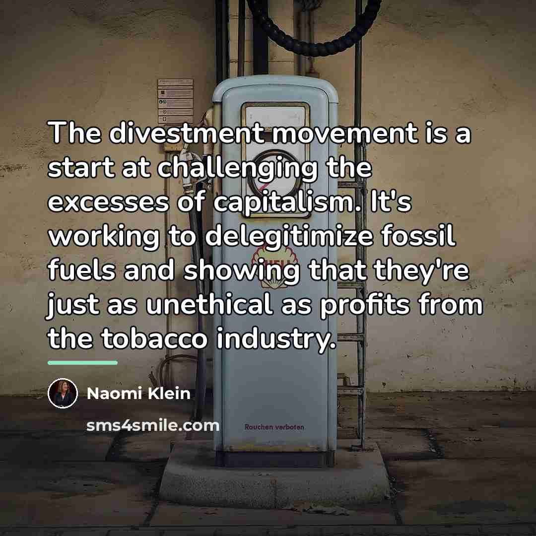 “The divestment movement is a start at challenging the excesses…” quote by Naomi Klein