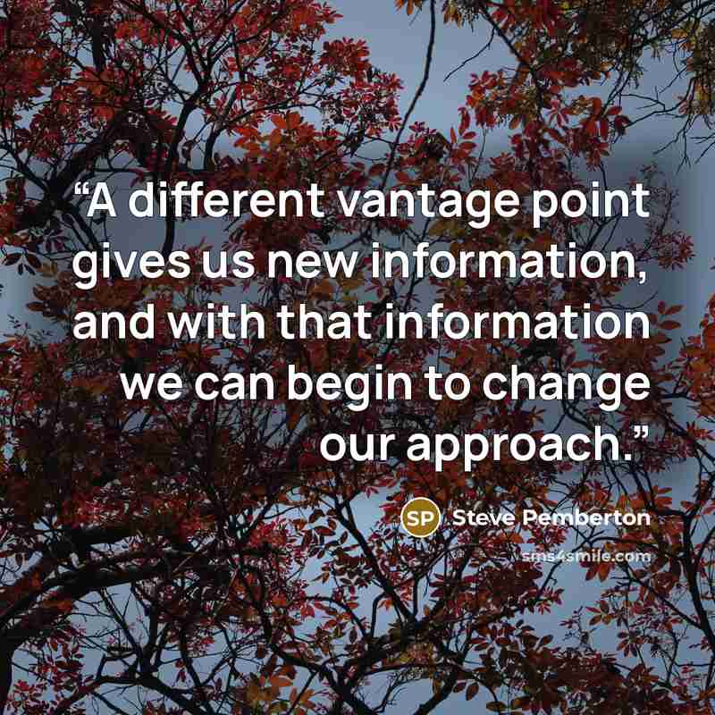 “A different vantage point gives us new information, and with that information we can begin to change our approach.” quote by Steve Pemberton