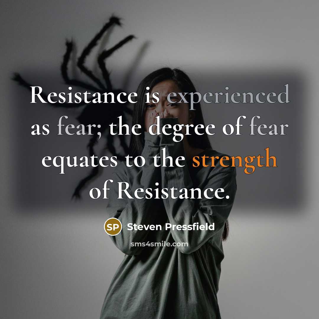 “Resistance is experienced as fear; the degree of fear equates…” quote by Steven Pressfield