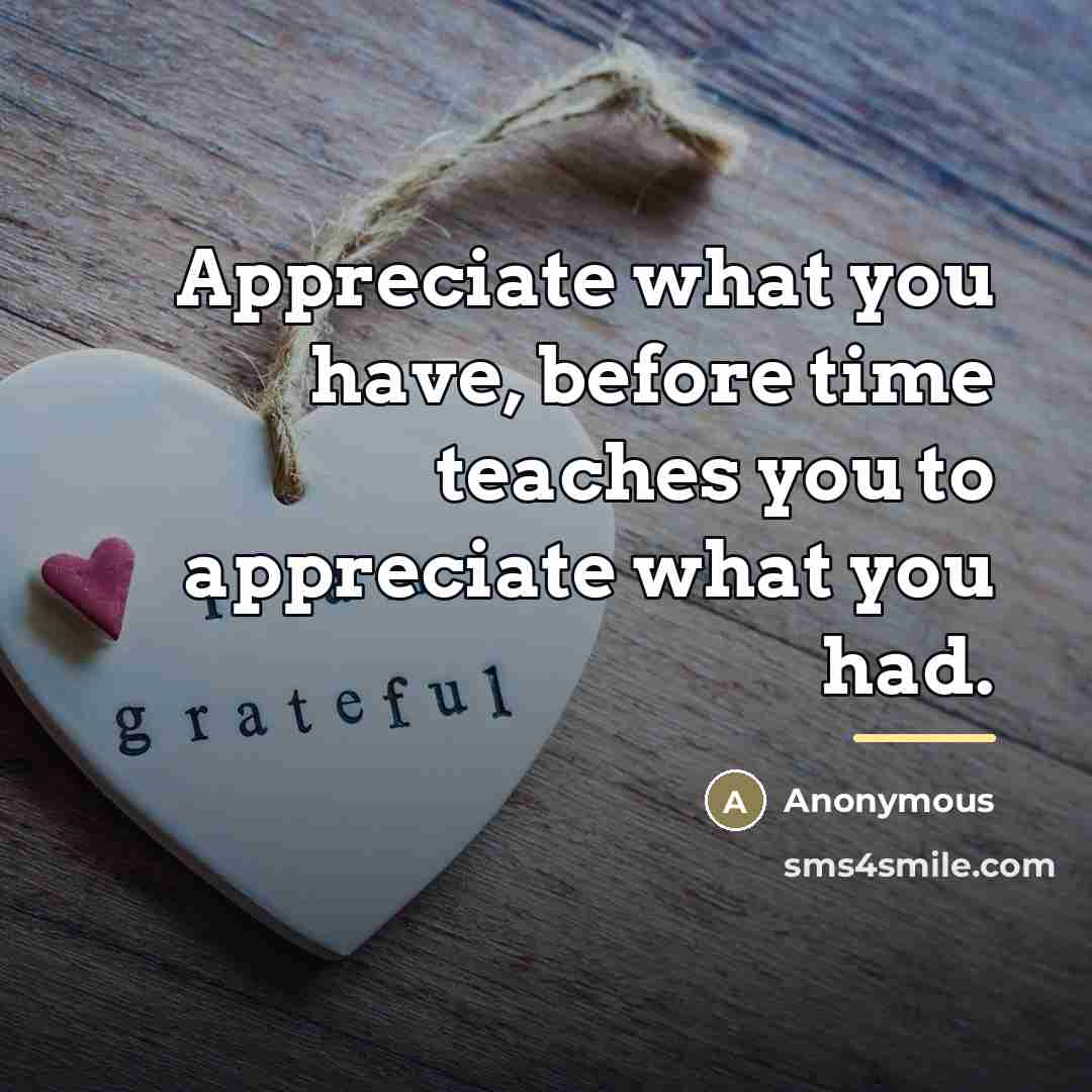“Appreciate what you have, before time teaches you to appreciate…” quote by Anonymous