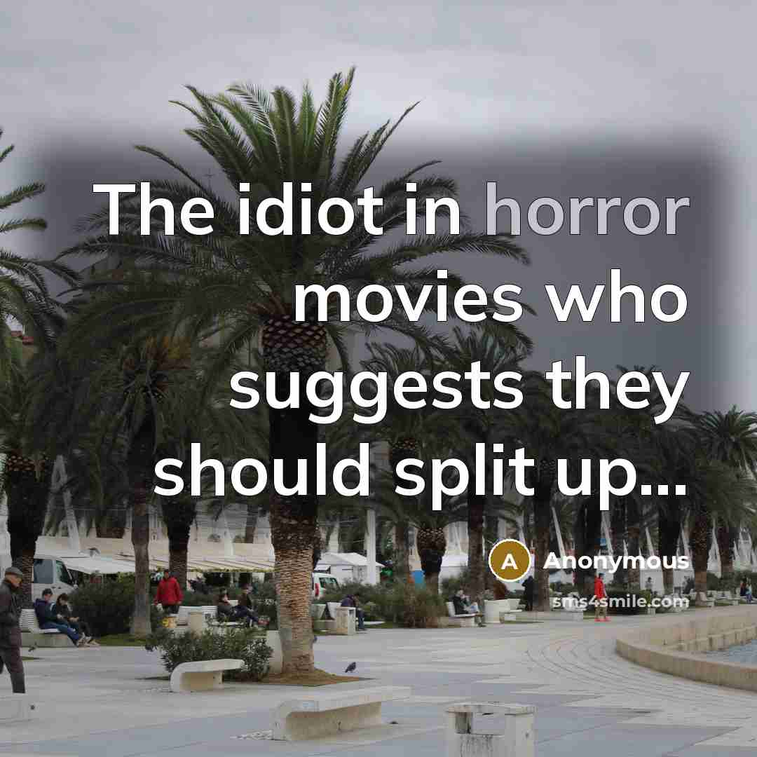 “The idiot in horror movies who suggests they should split…” quote by Anonymous