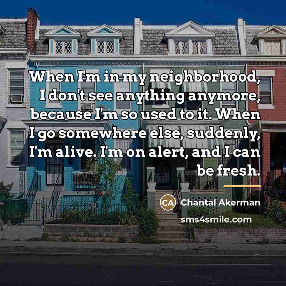 “When I'm in my neighborhood, I don't see anything anymore,…” quote by Chantal Akerman