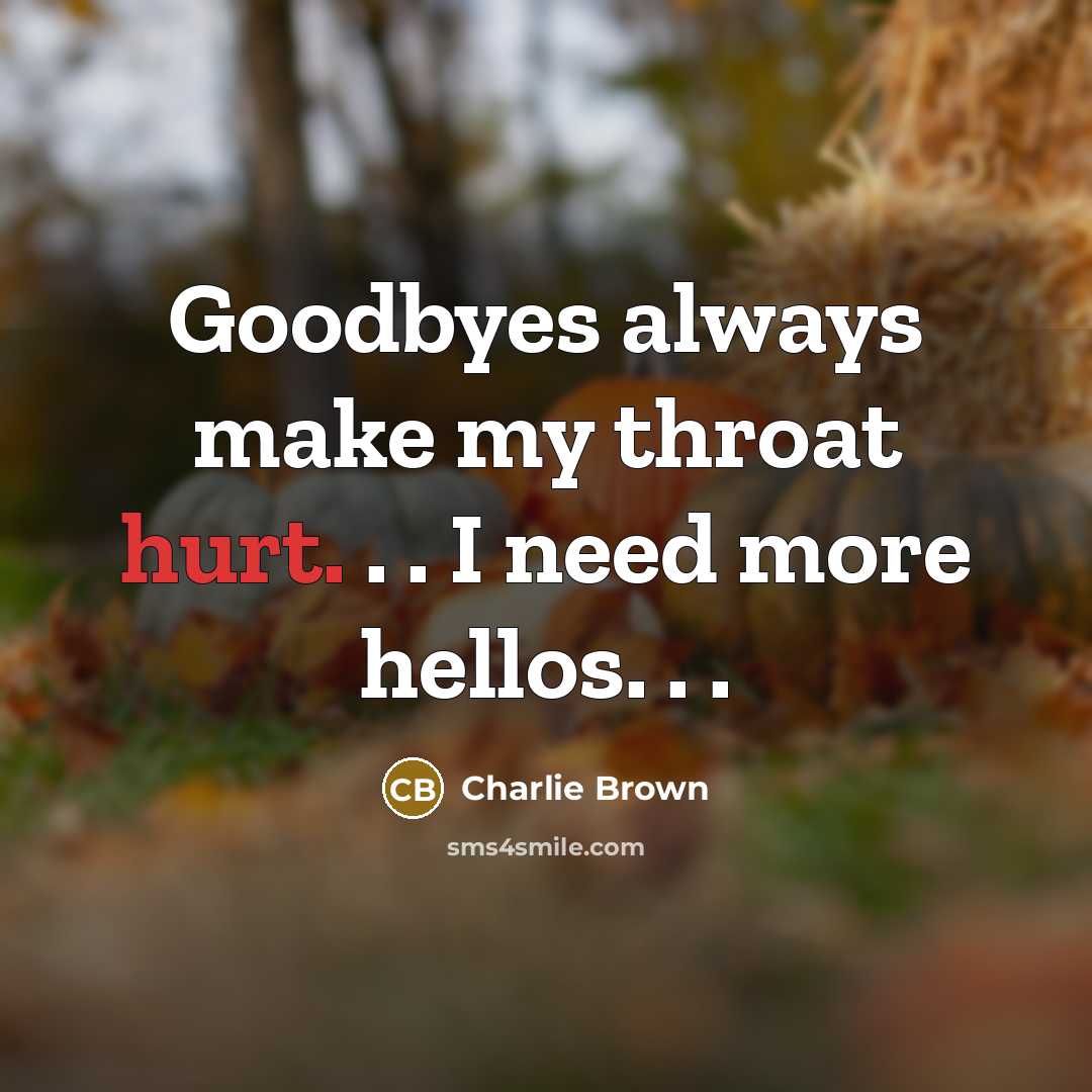 “Goodbyes always make my throat hurt. . . I need…” quote by Charlie Brown