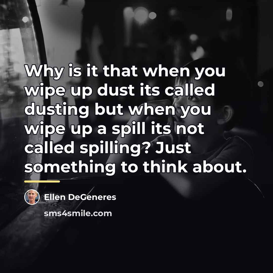 “Why is it that when you wipe up dust its…” quote by Ellen DeGeneres