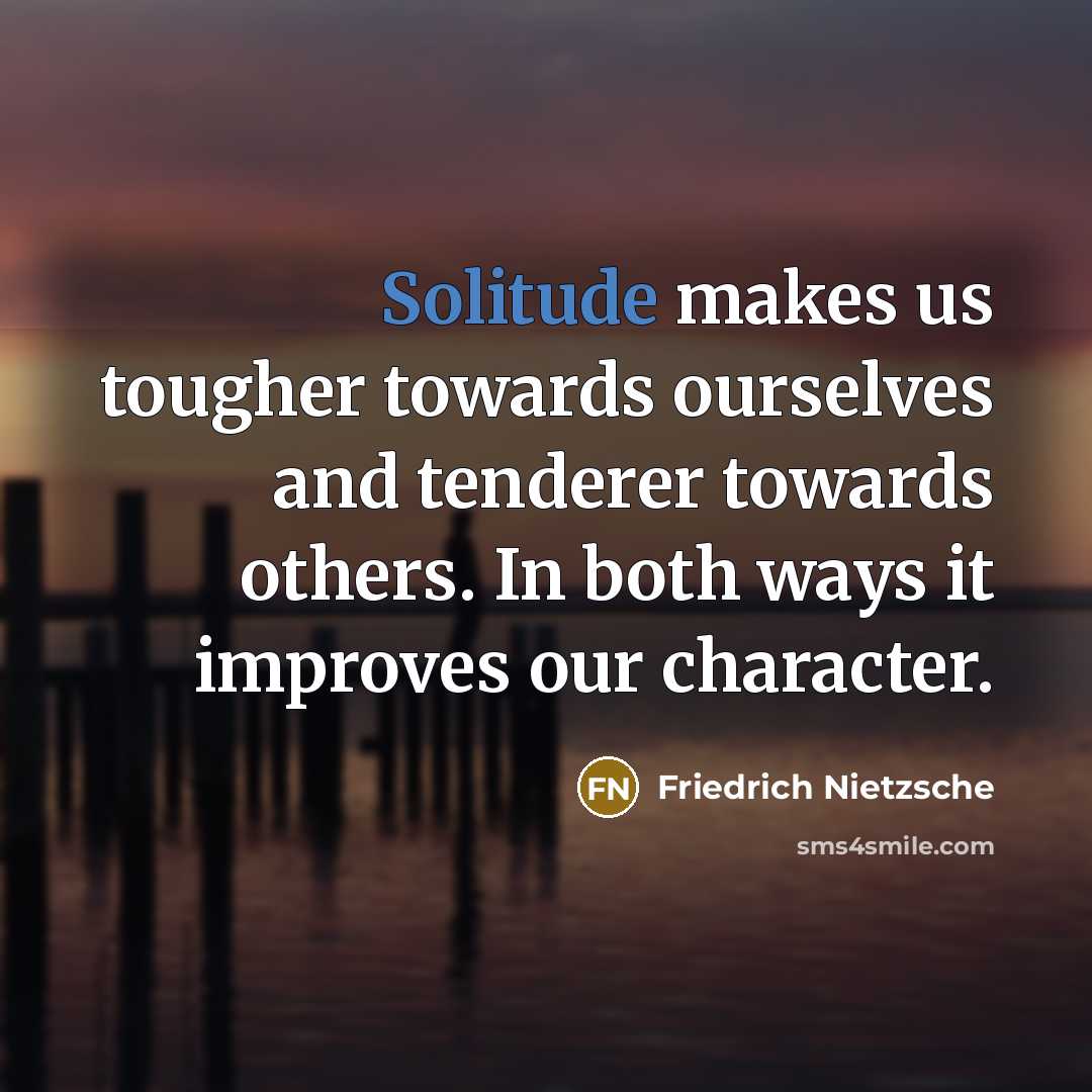 “Solitude makes us tougher towards ourselves and tenderer towards others.…” quote by Friedrich Nietzsche
