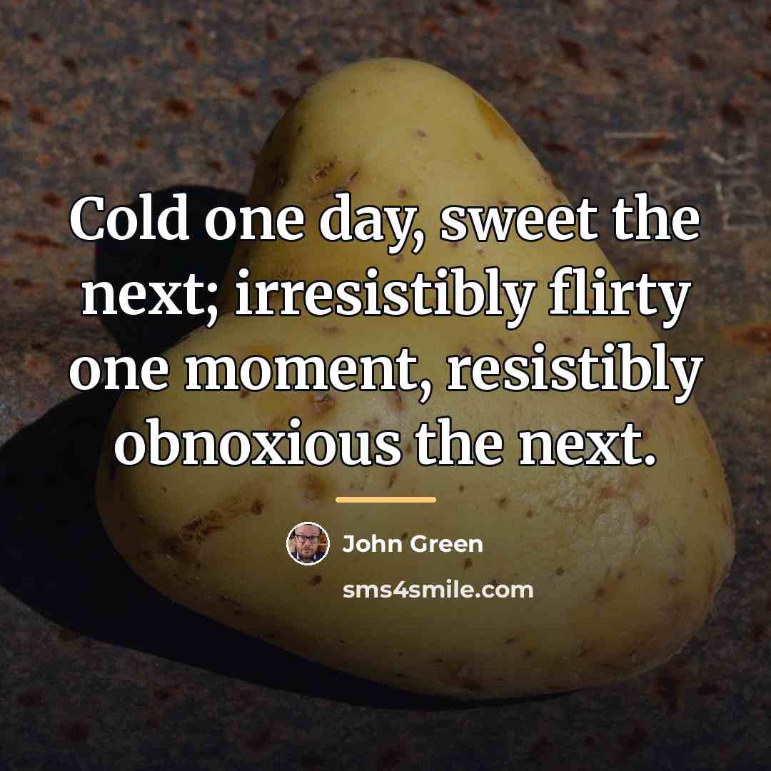 “Cold one day, sweet the next; irresistibly flirty one moment,…” quote by John Green