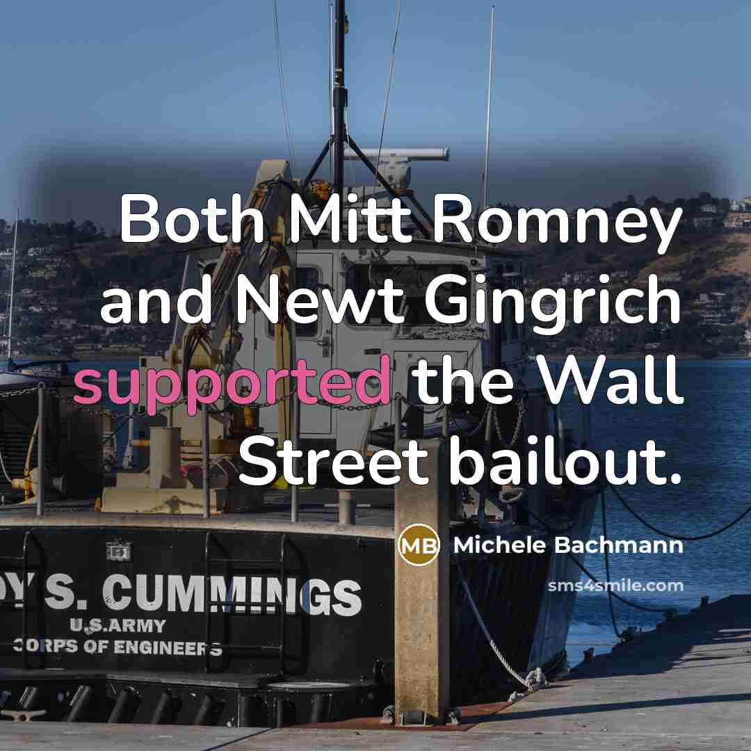 “Both Mitt Romney and Newt Gingrich supported the Wall Street bailout.” quote by Michele Bachmann