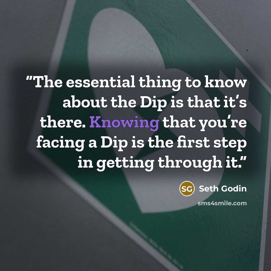 “The essential thing to know about the Dip is that it’s there. Knowing that you’re facing a Dip is the first step in getting through it.” quote by Seth Godin