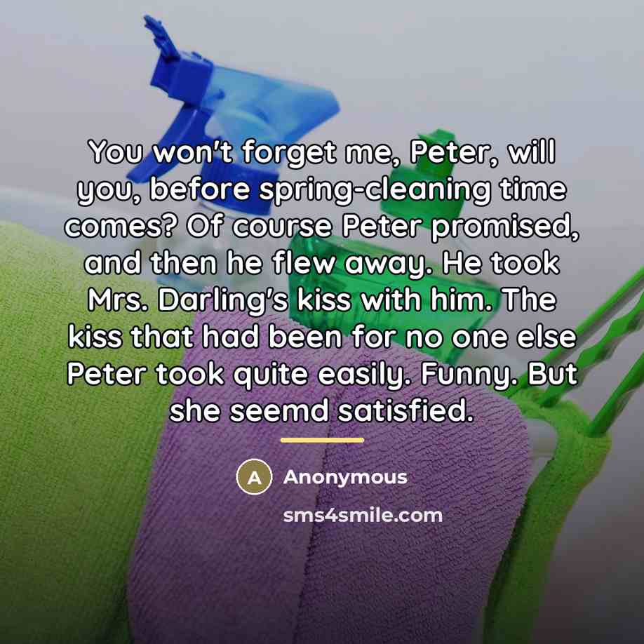 “You won't forget me, Peter, will you, before spring-cleaning time…” quote by Anonymous