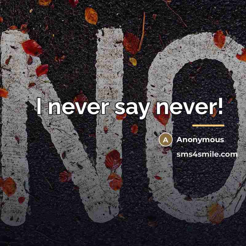 “I never say never!…” quote by Anonymous