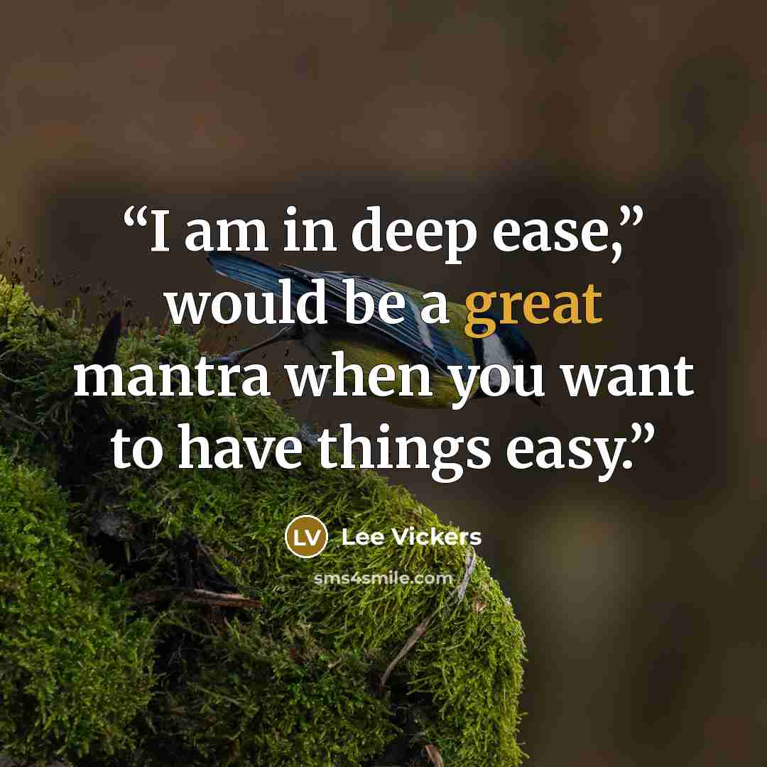 “I am in deep ease,” would be a great mantra when you want to have things easy.” quote by Lee Vickers