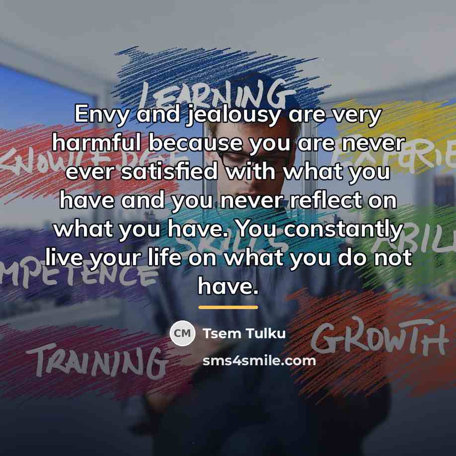 “Envy and jealousy are very harmful because you are never…” quote by Tsem Tulku