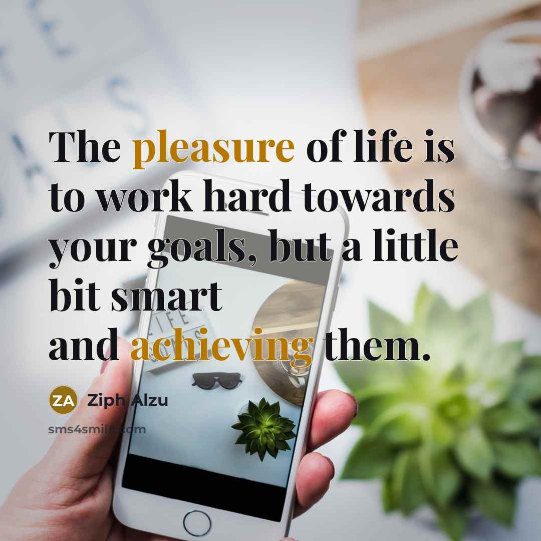 “The pleasure of life is to work hard towards your…” quote by Ziph Alzu