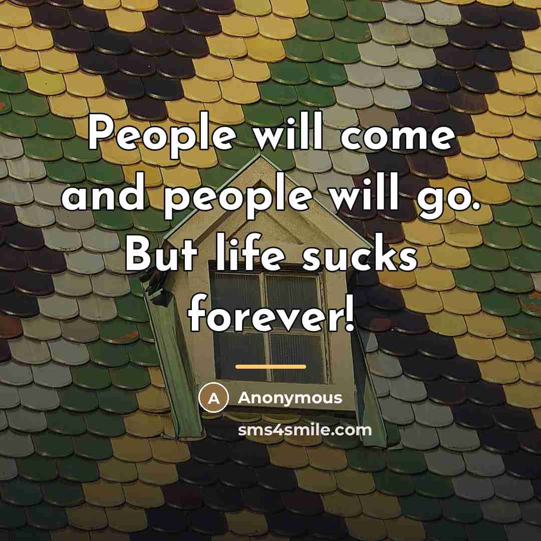 “People will come and people will go. But life sucks…” quote by Anonymous