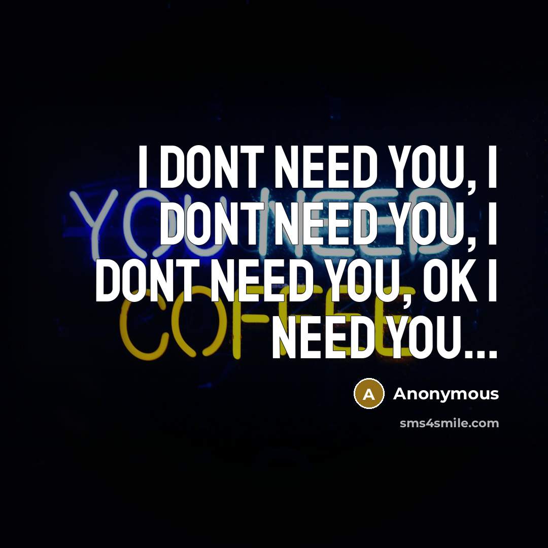 “I dont need you, I dont need you, I dont need you, ok I need you...” quote by Anonymous