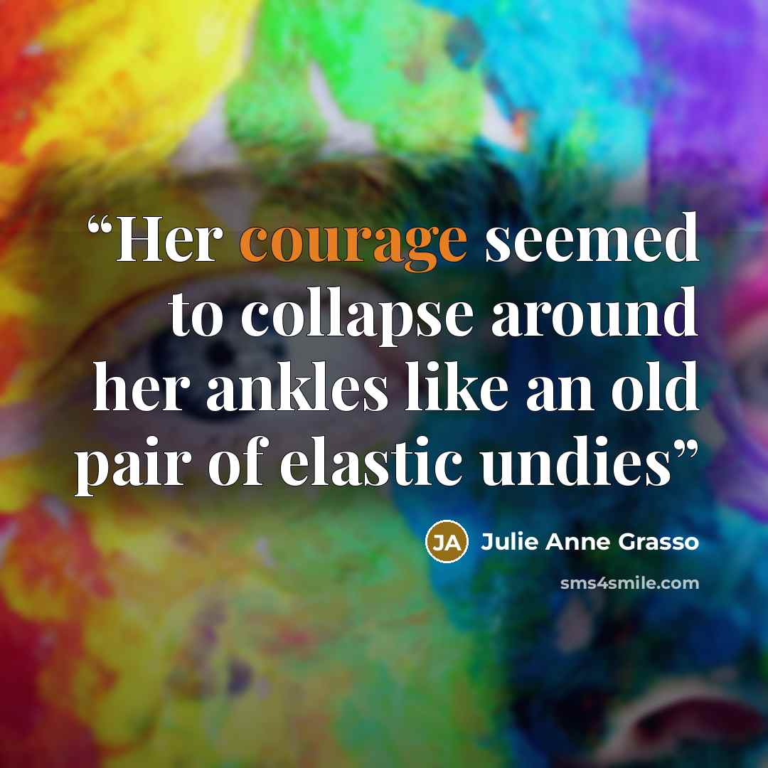 “Her courage seemed to collapse around her ankles like an old pair of elastic undies” quote by Julie Anne Grasso
