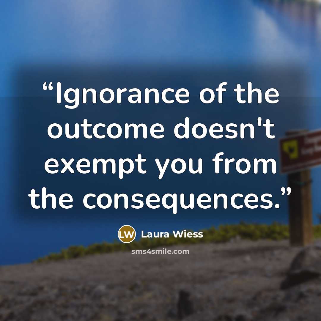 “Ignorance of the outcome doesn't exempt you from the consequences.” quote by Laura Wiess